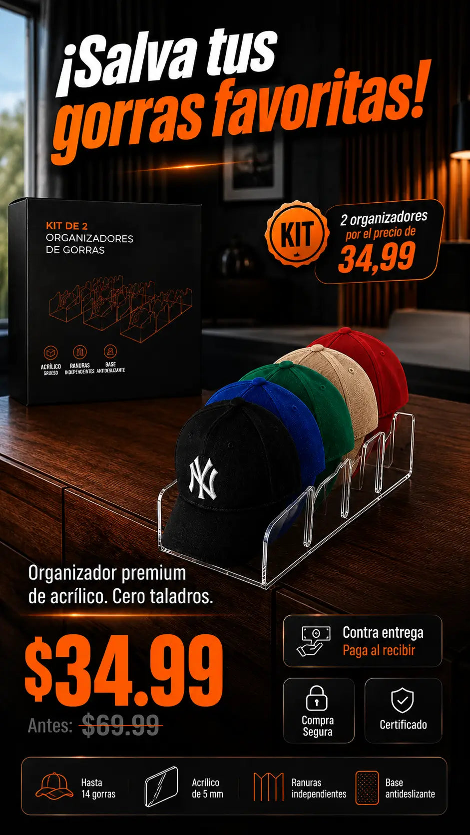 Kit de 2 Organizadores de Gorras en Acrílico