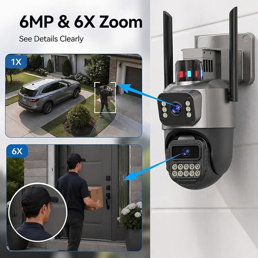 Cámara de seguridad 5G para exteriores PTZ de doble lente 6MP con seguimiento de movimiento