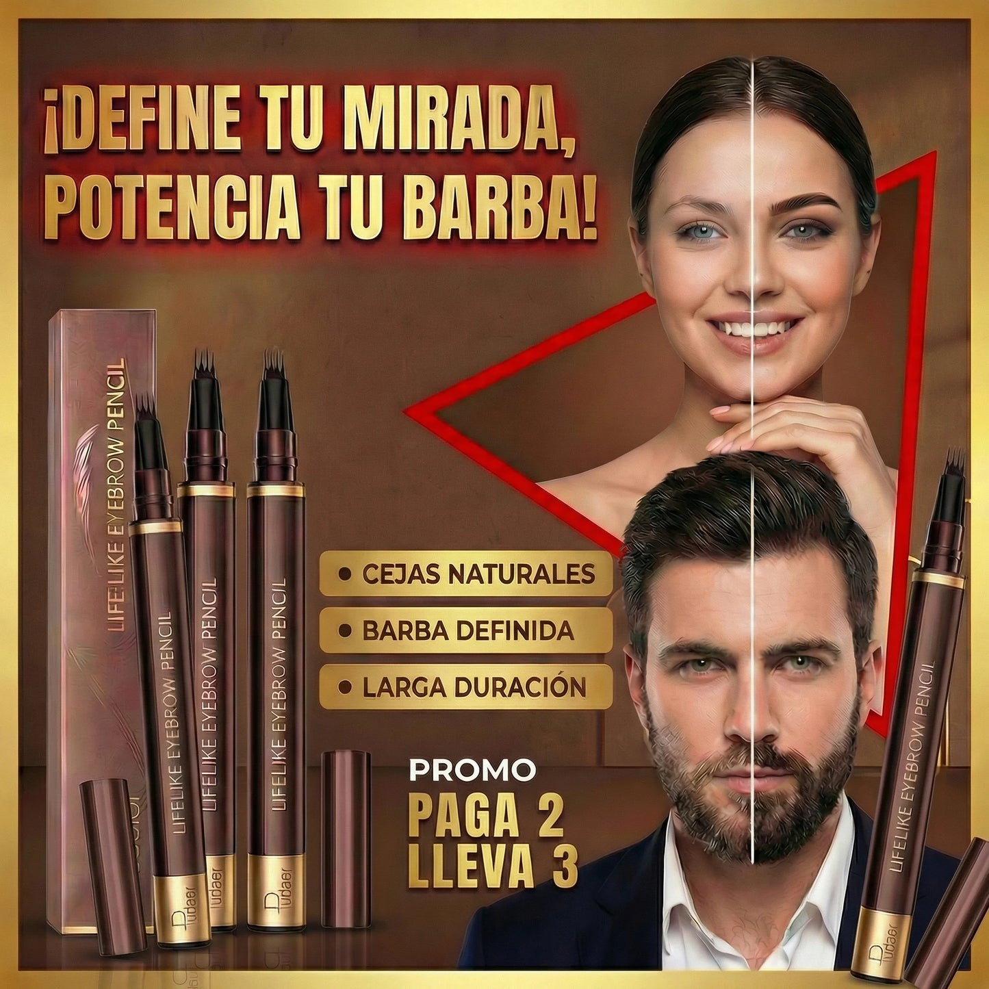 Lápiz para cejas y Barba resistente al agua. ¡PAGA 2 LLEVA 3!
